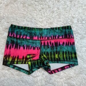 FLEO Tie Dye Athletic Shorts Womens Medium Pink Teal Green Excellent Low Rise